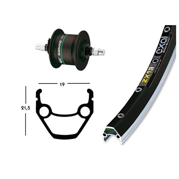 Roue Dynamo 26' Shimano DH3N20 Exal ZX 19 Noir (559-19) 3 Roue Dynamo 26' Shimano DH3N20 Exal ZX 19 Noir (559-19)